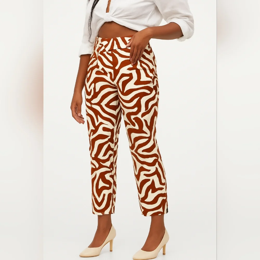 NWT SPANX Zebra Print Ankle Pants Brown White Small